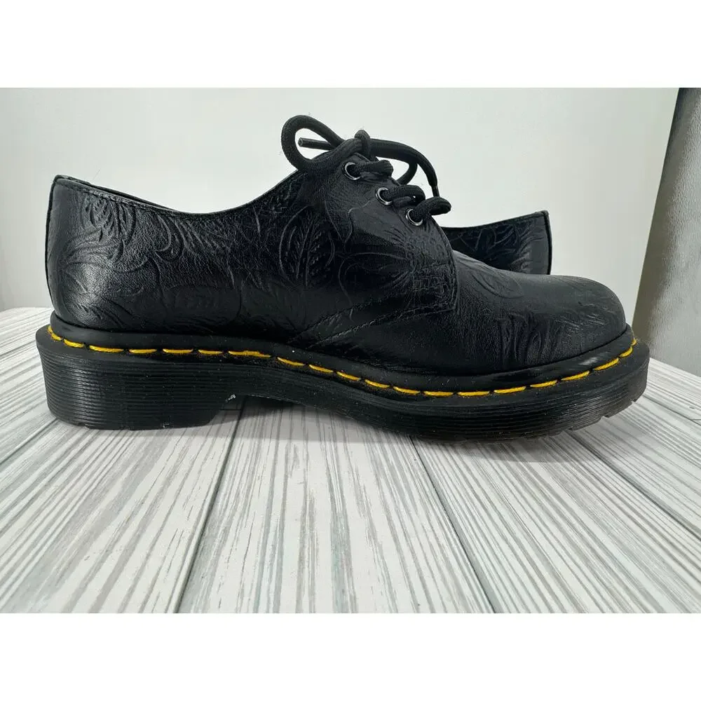 Dr. Martens 1461 Women's Sz 5 Black Floral Embossed Leather Oxford Shoes AirWair